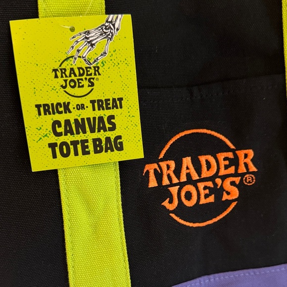 TRADER JOE’S Mini Trick or Treat Black/Purple Canvas Tote Bag - Picture 2 of 4